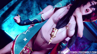 Порно косплей с Molly Red Wolf, очумелая ведьмочка долбится в попку